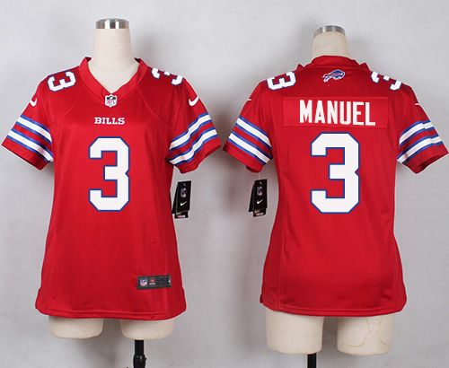  Bills #3 E. J. Manuel Red Women's Stitched NFL Limited Rush Jersey