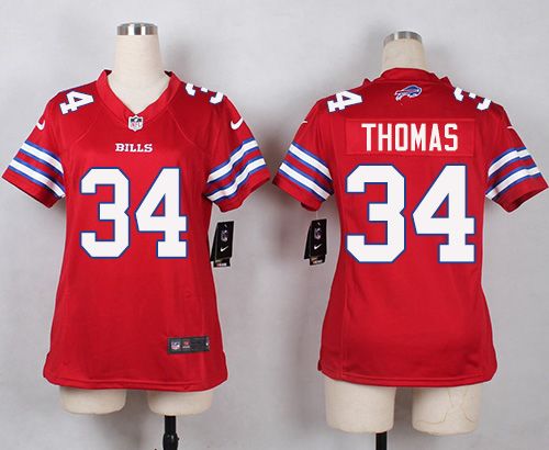  Bills #34 Thurman Thomas Red Women's Stitched NFL Limited Rush Jersey