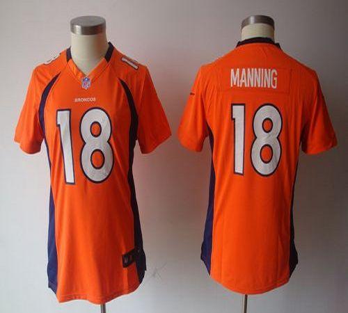  Broncos #18 Peyton Manning Orange Team Color Women's NFL Game Jersey