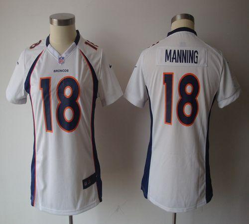  Broncos #18 Peyton Manning White Women's NFL Game Jersey