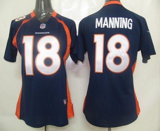  Broncos #18 Peyton Manning Blue Alternate Women's Stitched NFL Elite Jersey