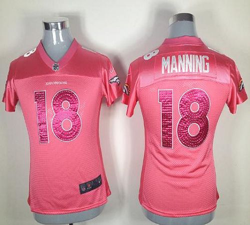  Broncos #18 Peyton Manning Pink Sweetheart Women's Stitched NFL Elite Jersey