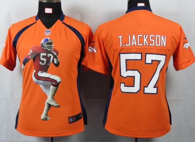  Broncos #57 Tom Jackson Orange Team Color Women's Portrait Fashion NFL Game Jersey