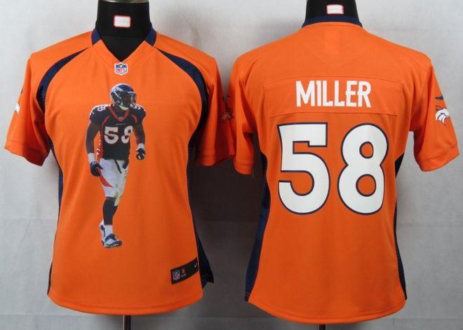 Broncos #58 Von Miller Orange Team Color Women's Portrait Fashion NFL Game Jersey