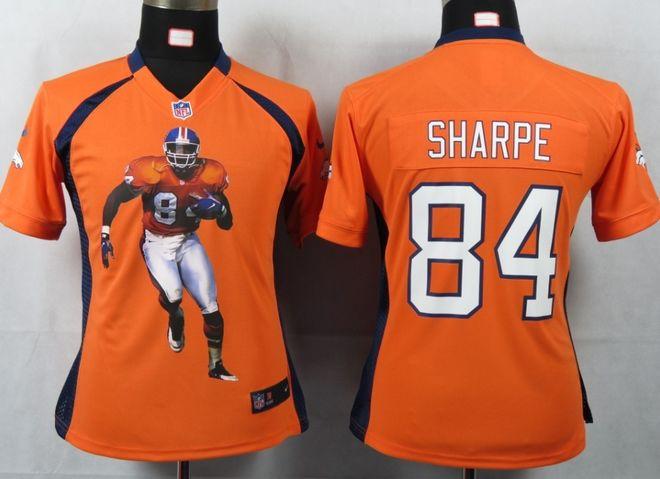  Broncos #84 Shannon Sharpe Orange Team Color Women's Portrait Fashion NFL Game Jersey