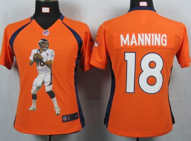  Broncos #18 Peyton Manning Orange Team Color Women's Portrait Fashion NFL Game Jersey
