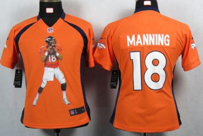  Broncos #18 Peyton Manning Orange Team Color Women's Portrait Fashion NFL Game Jersey