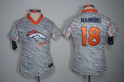  Broncos #18 Peyton Manning Zebra Women's Stitched NFL Elite Jersey