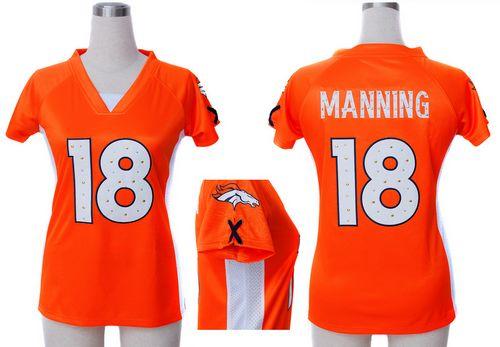  Broncos #18 Peyton Manning Orange Team Color Draft Him Name & Number Top Women's Stitched NFL Elite Jersey