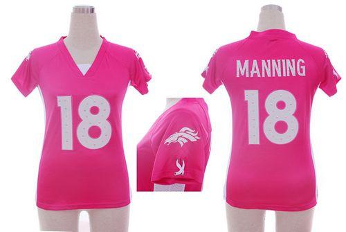  Broncos #18 Peyton Manning Pink Draft Him Name & Number Top Women's Stitched NFL Elite Jersey