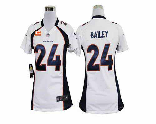  Broncos #24 Champ Bailey White With C Patch Women's Stitched NFL Elite Jersey