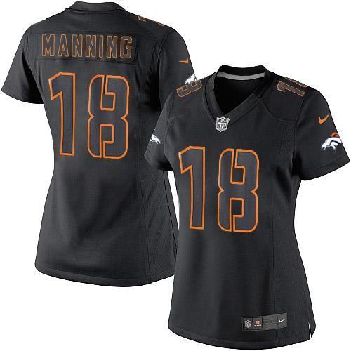  Broncos #18 Peyton Manning Black Impact Women's Stitched NFL Limited Jersey