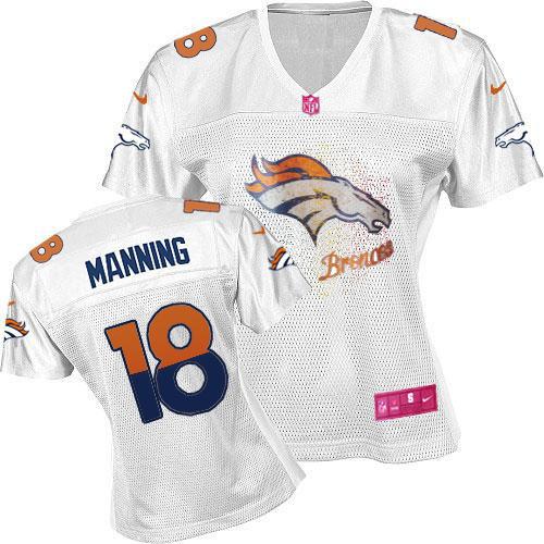  Broncos #18 Peyton Manning White Women's Fem Fan NFL Game Jersey