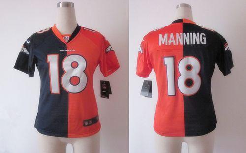  Broncos #18 Peyton Manning Orange/Blue Women's Stitched NFL Elite Split Jersey