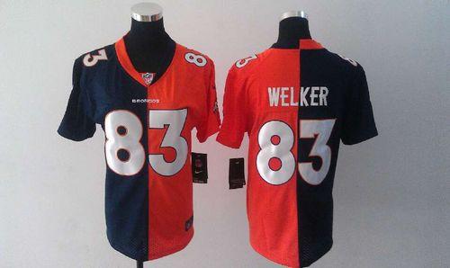  Broncos #83 Wes Welker Orange/Blue Split Women's Stitched NFL Elite Jersey