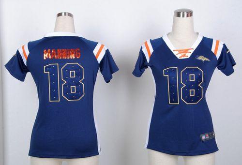  Broncos #18 Peyton Manning Navy Blue Women's Stitched NFL Elite Light Diamond Jersey