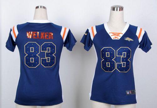  Broncos #83 Wes Welker Navy Blue Women's Stitched NFL Elite Light Diamond Jersey