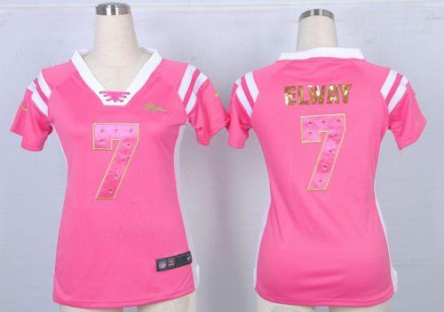  Broncos #7 John Elway Pink Women's Stitched NFL Elite Draft Him Shimmer Jersey