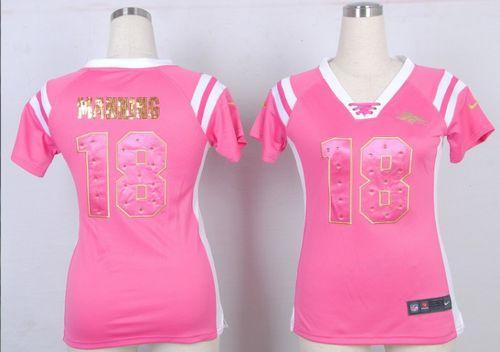  Broncos #18 Peyton Manning Pink Women's Stitched NFL Elite Draft Him Shimmer Jersey