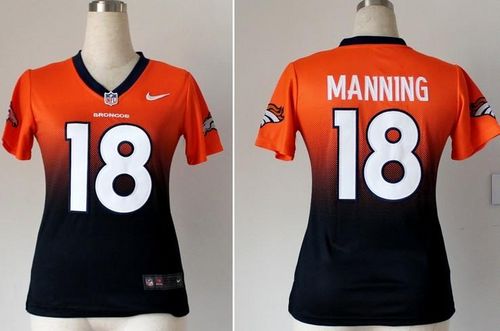  Broncos #18 Peyton Manning Orange/Blue Women's Stitched NFL Elite Fadeaway Fashion Jersey