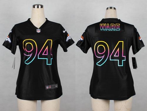  Broncos #94 DeMarcus Ware Black Women's NFL Fashion Game Jersey