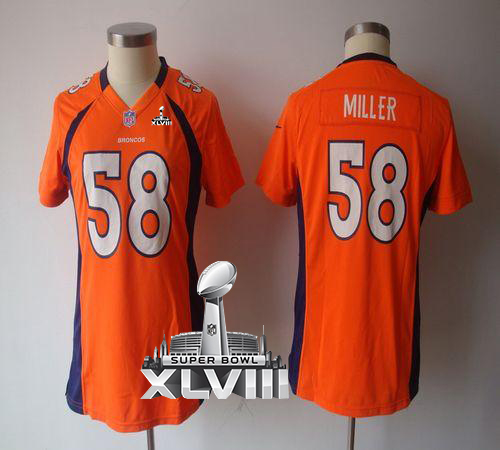  Broncos #58 Von Miller Orange Team Color Super Bowl XLVIII Women's NFL Game Jersey