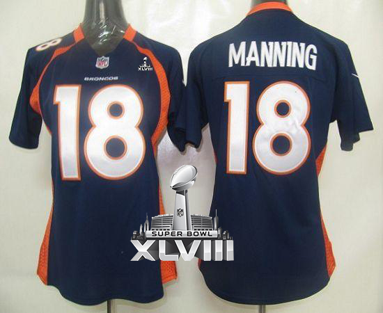  Broncos #18 Peyton Manning Blue Alternate Super Bowl XLVIII Women's Stitched NFL Elite Jersey