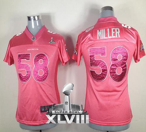  Broncos #58 Von Miller Pink Sweetheart Super Bowl XLVIII Women's Stitched NFL Elite Jersey
