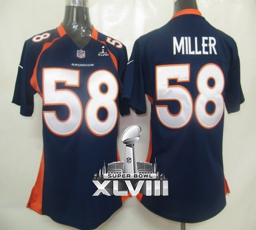  Broncos #58 Von Miller Blue Alternate Super Bowl XLVIII Women's Stitched NFL Elite Jersey