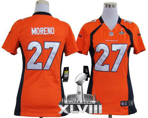  Broncos #27 Knowshon Moreno Orange Team Color Super Bowl XLVIII Women's Stitched NFL Elite Jersey