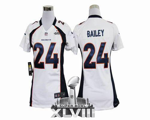  Broncos #24 Champ Bailey White Super Bowl XLVIII Women's Stitched NFL Elite Jersey