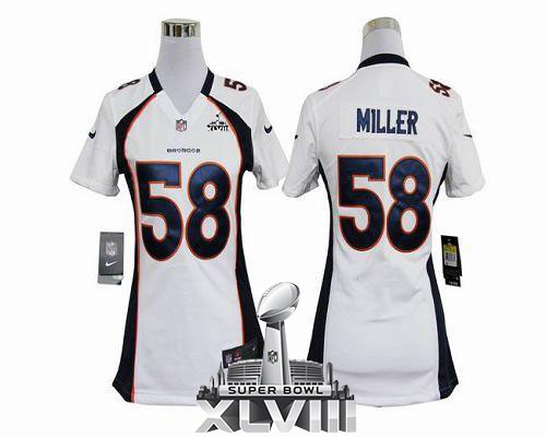  Broncos #58 Von Miller White Super Bowl XLVIII Women's Stitched NFL Elite Jersey
