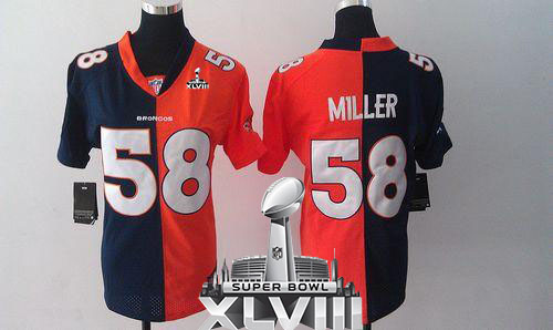  Broncos #58 Von Miller Orange/Blue Super Bowl XLVIII Women's Stitched NFL Elite Split Jersey