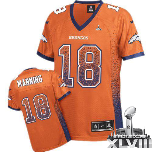  Broncos #18 Peyton Manning Orange Team Color Super Bowl XLVIII Women's Stitched NFL Elite Drift Fashion Jersey