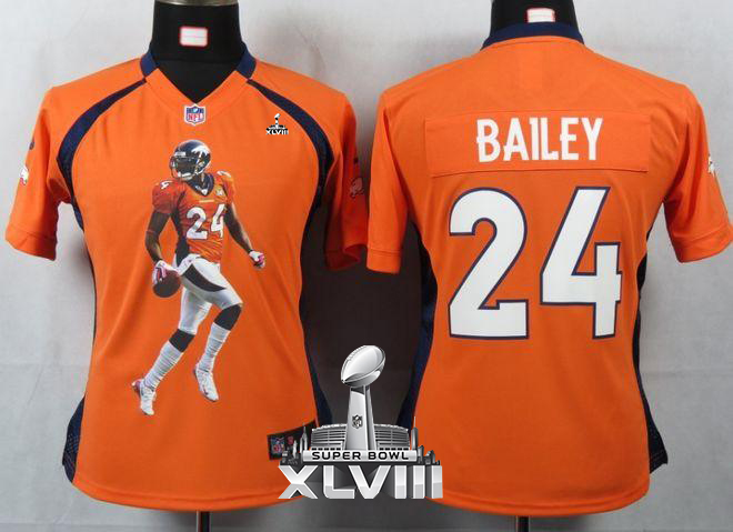  Broncos #24 Champ Bailey Orange Team Color Super Bowl XLVIII Women's Portrait Fashion NFL Game Jersey
