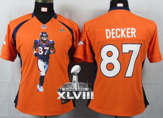  Broncos #87 Eric Decker Orange Team Color Super Bowl XLVIII Women's Portrait Fashion NFL Game Jersey