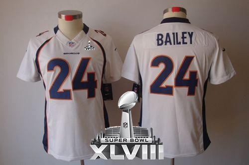  Broncos #24 Champ Bailey White Super Bowl XLVIII Women's Stitched NFL Limited Jersey