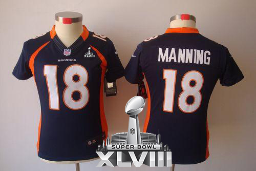  Broncos #18 Peyton Manning Blue Alternate Super Bowl XLVIII Women's Stitched NFL Limited Jersey