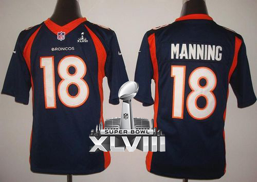  Broncos #18 Peyton Manning Blue Alternate Super Bowl XLVIII Women's Stitched NFL New Limited Jersey