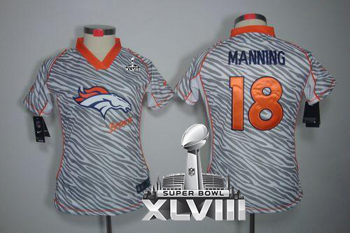  Broncos #18 Peyton Manning Zebra Super Bowl XLVIII Women's Stitched NFL Elite Jersey