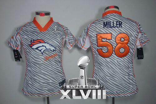  Broncos #58 Von Miller Zebra Super Bowl XLVIII Women's Stitched NFL Elite Jersey