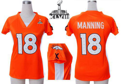  Broncos #18 Peyton Manning Orange Team Color Draft Him Name & Number Top Super Bowl XLVIII Women's Stitched NFL Elite Jersey