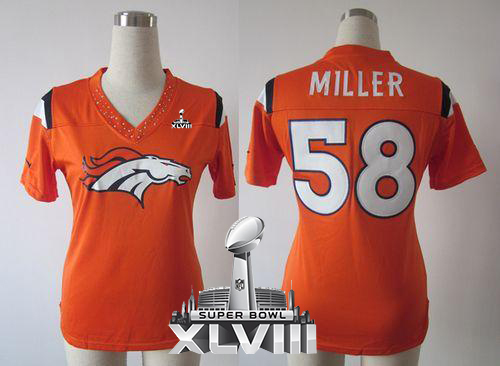  Broncos #58 Von Miller Orange Team Color Super Bowl XLVIII Women's Stitched NFL Team Diamond Elite Jersey