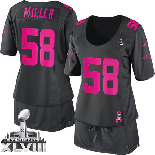  Broncos #58 Von Miller Dark Grey Super Bowl XLVIII Women's Breast Cancer Awareness Stitched NFL Elite Jersey