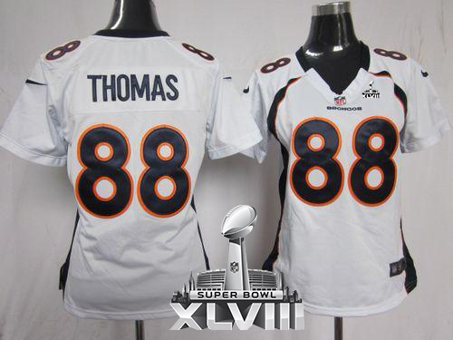  Broncos #88 Demaryius Thomas White Super Bowl XLVIII Women's Stitched NFL Elite Jersey