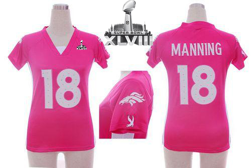  Broncos #18 Peyton Manning Pink Draft Him Name & Number Top Super Bowl XLVIII Women's Stitched NFL Elite Jersey