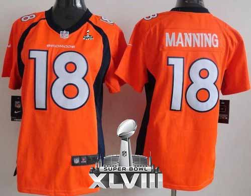  Broncos #18 Peyton Manning Orange Team Color Super Bowl XLVIII Women's Stitched NFL New Elite Jersey