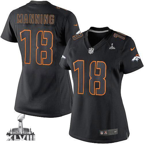  Broncos #18 Peyton Manning Black Impact Super Bowl XLVIII Women's Stitched NFL Limited Jersey
