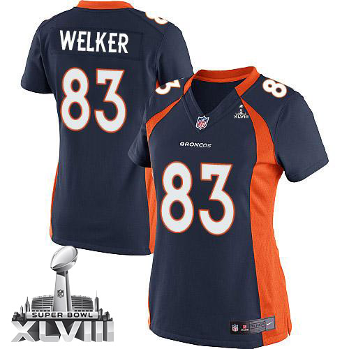  Broncos #83 Wes Welker Blue Alternate Super Bowl XLVIII Women's Stitched NFL Limited Jersey