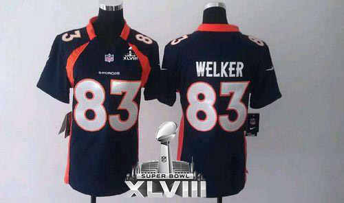  Broncos #83 Wes Welker Blue Alternate Super Bowl XLVIII Women's Stitched NFL Elite Jersey